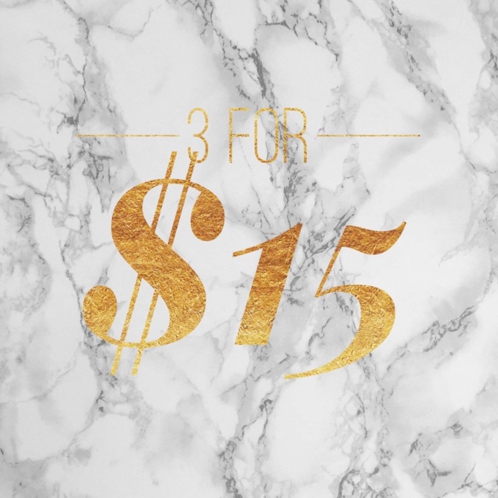 3 for 15 marked with 💙